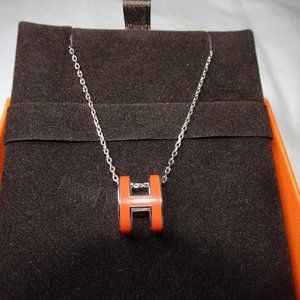 Hermes Pop H Ceramic Necklace Silver Chain